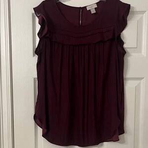 LOFT Women's Deep Burgundy Ruffle Blouse size L. Like new